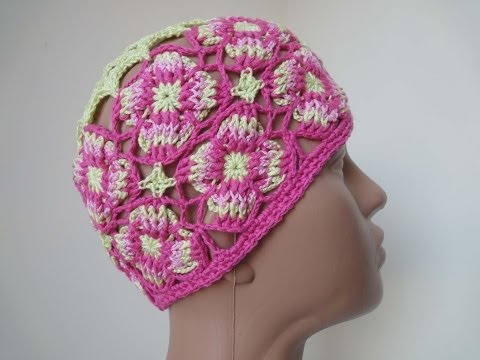 Видео: Шапочка из квадратов Часть 1 Cap of square motives Crochet Part 1