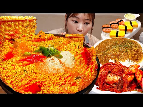 Видео: Sub)Real Mukbang- Острый чесночный рамен 🔥 Яичное карри 🍛 Яичные суши, Суши с сосисками 🍣 ASMR