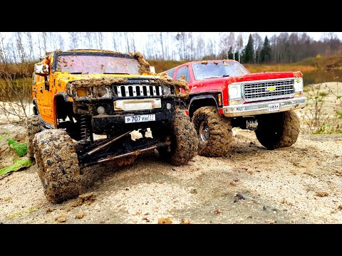 Видео: Hummer в тюне против Blazer K5 ... Сравнительный тест на бездорожье. Traxxas TRX-4 OFFroad 4x4
