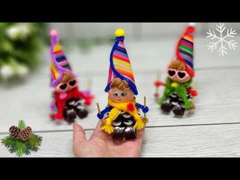 Видео: ОЧЕНЬ СЛАДКО🎿Милые малыши катаются на лыжах с сосновыми шишками🌲Простая и легкая кукла из сосновой