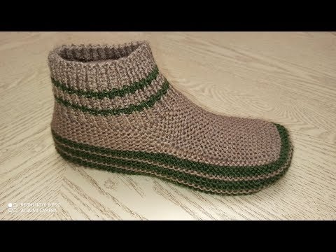 Видео: Классные и удобные тапочки-следки на двух спицах № 40 / Tejiendo Pantuflas / Patik modeli