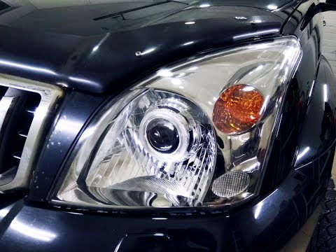 Видео: TOYOTA LAND CRUISER PRADO 120 тюнинг передних фар ретрофит, установка светодиодных линз Bi Led
