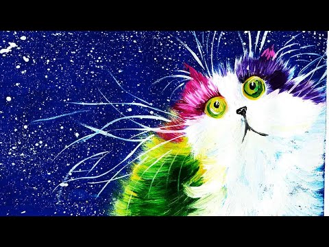 Видео: Как нарисовать разноцветного кота. Как нарисовать пушистого кота. Рисуем кота гуашью. Рисуем кота.