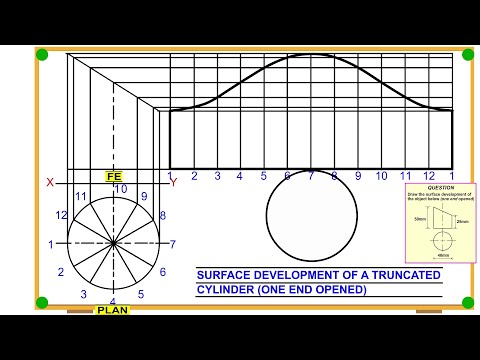 Видео: Как нарисовать развертку поверхности усеченного цилиндра |Один конец открыт|
