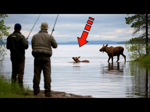 Видео: Лосиха обреченно наблюдала, как тонет её малыш. Но через мгновение всё изменилось!