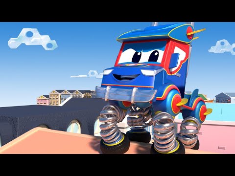 Видео: Анимационни за деца с камиончета - Пожарната кола се обърна насред пътя! - Градът на Колите