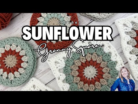 Видео: Урок вязания крючком «Подсолнух» по схеме «бабушкин квадрат» | Hope Corner Farm Crochet