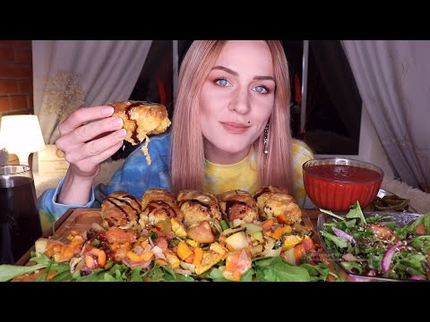 Видео: MUKBANG | Куриные рулеты с творогом, сыром. Овощи | Chicken rolls with cheese, не ASMR