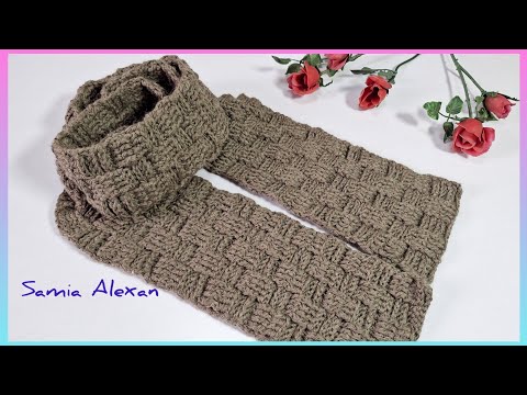 Видео: Вязаный крючком мужской шарф 🧣/Как связать крючком мужской шарф/Вязаный крючком шарф-корзинка/Уни...