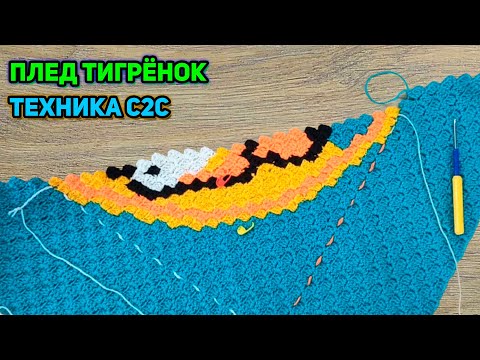 Видео: Мк вязаный детский плед Тигрёнок часть 1 техника С2С