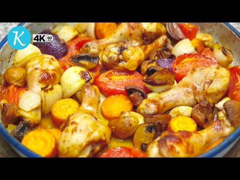 Видео: Пилешки бутчета със зеленчуци на фурна (епизод 238)