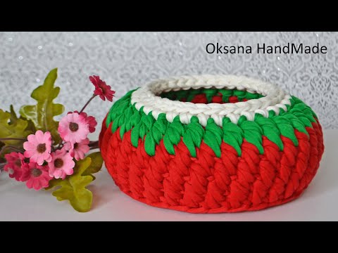 Видео: Корзина из трикотажной пряжи. Новый узор. Basket crochet