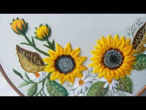 Видео: Цветочная Вышивка: Как вышить бутон подсолнуха