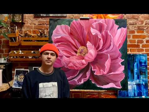 Видео: Пион / Рисую 48 часов, таймлапс / акрил и масло