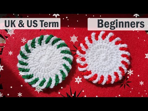 Видео: Мятные подставки Вязание крючком Рождество для начинающих Спиральные подставки Candy Cane