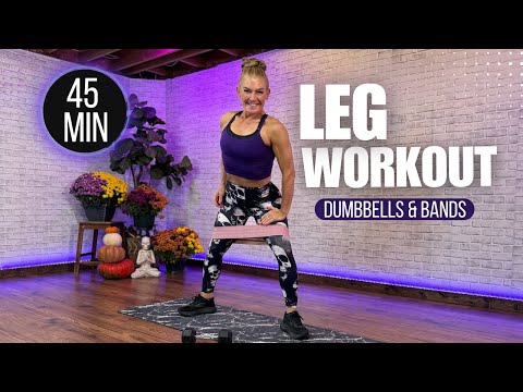 Видео: 45-минутная тренировка для ног с гантелями и лентами для силы, формы и серьёзных результатов 🔥