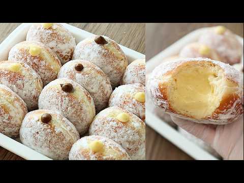 Видео: Вкуснее, когда ешь холодным! Рецепт пончика с ванильным и шоколадным кремом
