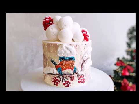 Видео: Зимнее оформление торта, снежки из маршмеллоу