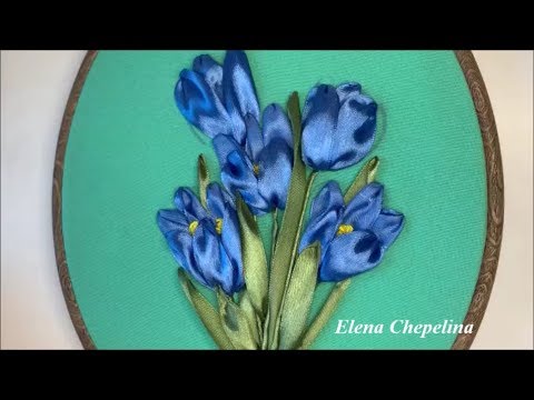 Видео: Крокусы из ленты. Вышивка лентами, мастер класс.