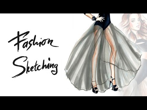 Видео: Fashion sketches: рисуем маркерами скетч девушки в пышной юбке, передаем фактуру и тона.