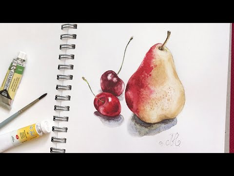 Видео: Груша /Pear. Акварельный этюд. Акварельные краски "Белые ночи", бумага 300 г