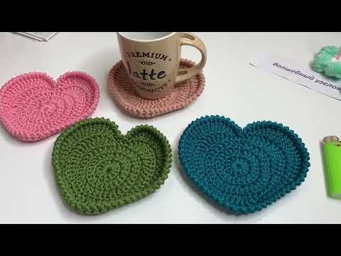 Видео: Подставка под чашку, сердечко. Вяжем крючком.🧶