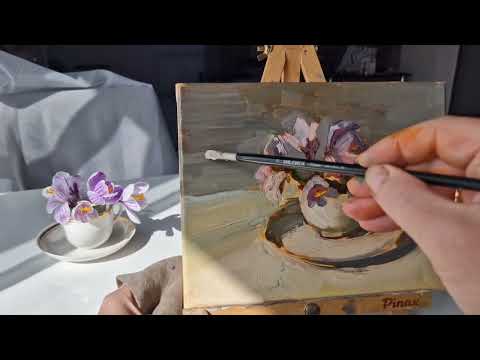 Видео: Цветы весны. Крокусы. Живопись маслом.