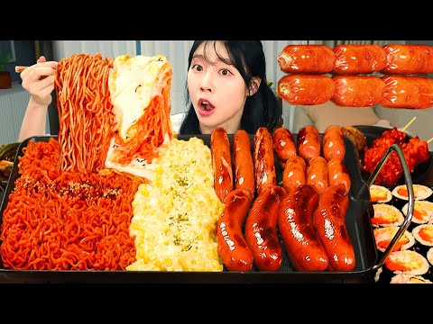 Видео: АСМР МУКБАНГ| Огненная лапша с кукурузным сыром. Кисло-сладкая Курочка. Кимбап, колбаса.
