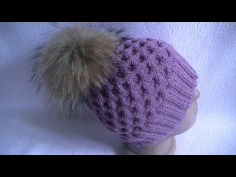 Видео: Вязание шапки узором соты.Knitting hats pattern cell.