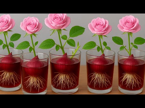 Видео: Секретный трюк для быстрого выращивания роз с помощью луковой магии — потрясающий рост корней!