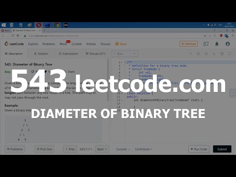 Видео: Разбор задачи 543 leetcode.com Diameter of Binary Tree. Решение на C++