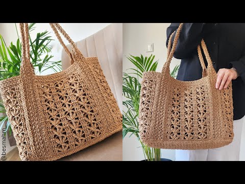 Видео: 🎉 Простой урок по вязанию крючком сумки-шоппера «Лотос» с многоязычным дубляжом с помощью искусст...