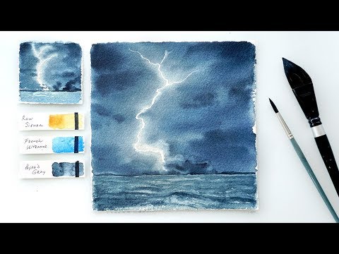 Видео: Гроза. Пошаговый урок рисования акварелью.