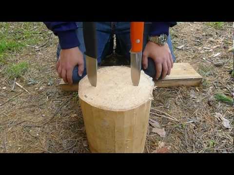 Видео: Fallkniven F1 3G vs Bark River Aurora 3V. Тест №1- Аутдор (деревяшки)