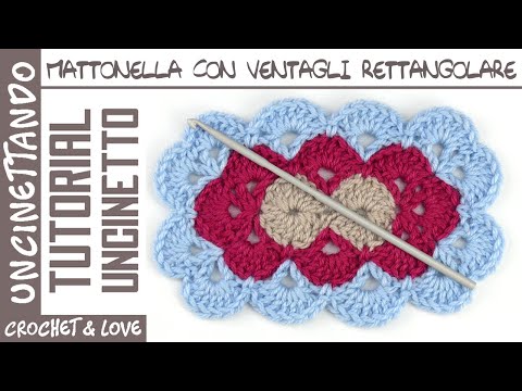 Видео: Прямоугольник с веерами пошагово — Мастер-класс по вязанию крючком