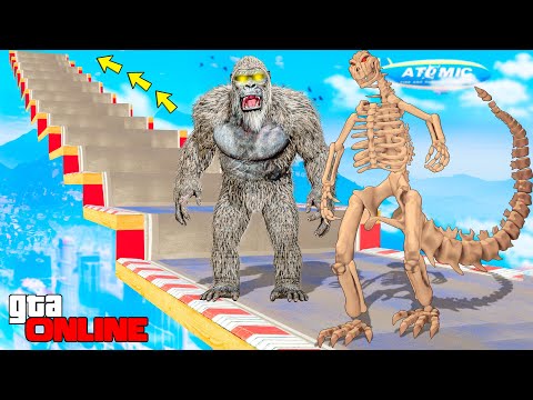 Видео: КАК ДАЛЕКО ЗОМБИ КИНГ КОНГ И СКЕЛЕТ-ГОДЗИЛЛА СМОГУТ ЗАБРАТЬСЯ ПО ЛЕСТНИЦЕ ? - ЭКСПЕРИМЕНТЫ ГТА 5