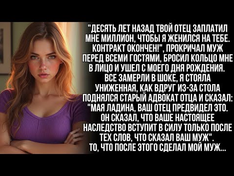 Видео: На моем празднике муж заявил "Я женился на тебе за миллион!". Но он не знал, что адвокат моего отца…