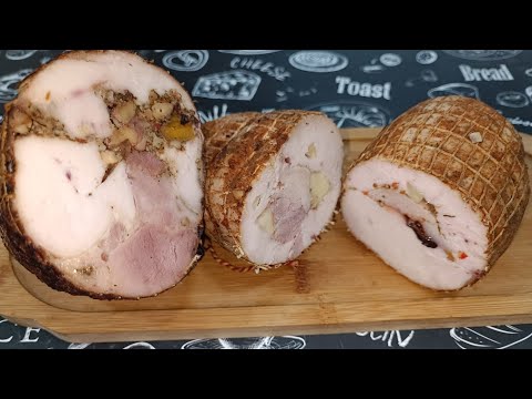 Видео: Рулет из курицы с черносливом,курагой и грецким орехом.