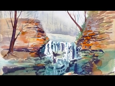 Видео: Водопад в движении: акварельный этюд. Waterfall in Motion: A Watercolor Study.
