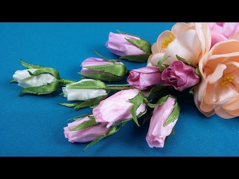 Видео: Quick ribbon rose bud/Rosebud rápida de las cintas/Быстрый бутон розы из лент