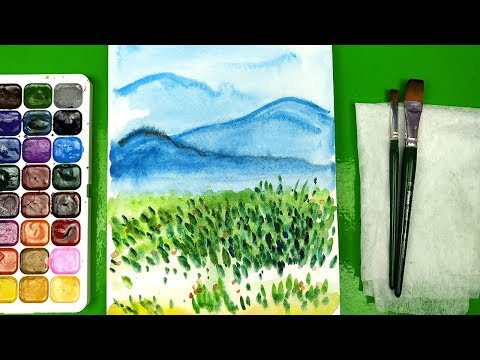 Видео: Акварельный пейзаж для начинающих