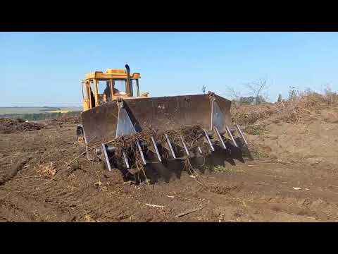 Видео: Корчуємо Т-130, бульдозером, згрібання, плантажна оранка 