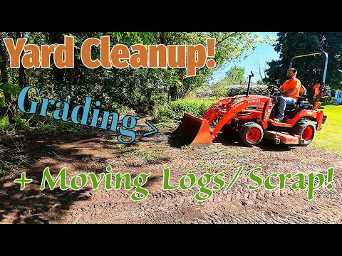 Видео: Kubota BX — уборка заднего двора! — сортировка, перемещение огромных бревен и мусора!