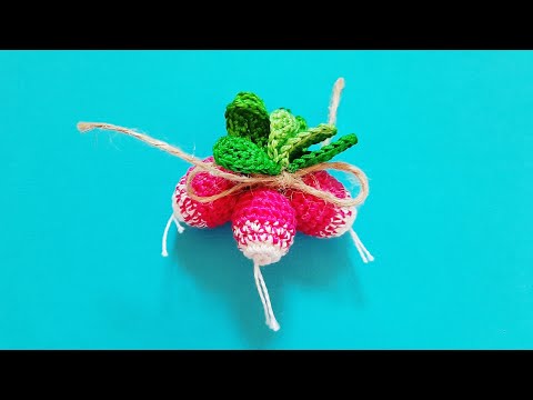 Видео: «Букет Редисок» брошь крючком. «Bouquet of Radishes» crochet brooch.