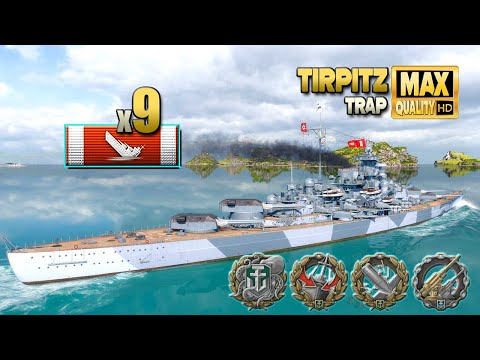 Видео: Фантастический Тирпиц с 9 уничтоженными кораблями - World of Warships