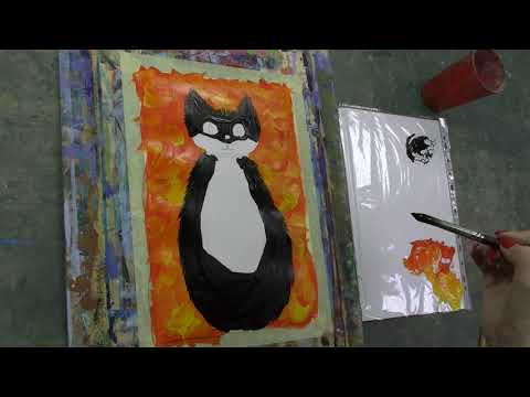 Видео: Гуашь черный кот Онлайн уроки АРТ ТАЙМ