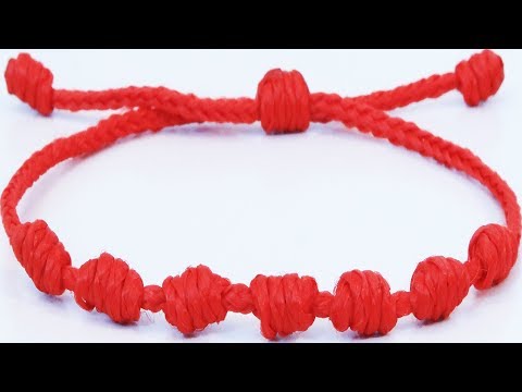 Видео: Diy красный вязаный браслет из 7 счастливых узлов амулет. Легкий учебник