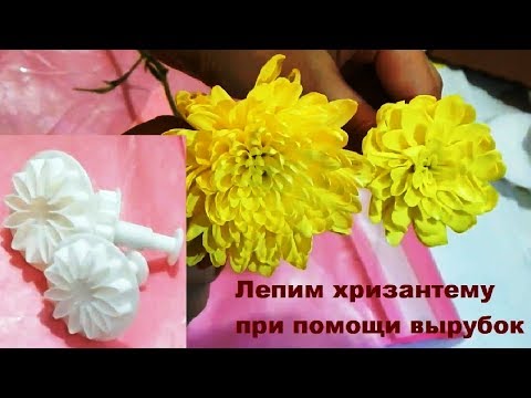 Видео: Хризантема из холодного фарфора при помощи вырубок, каттеров, плунжеров МК