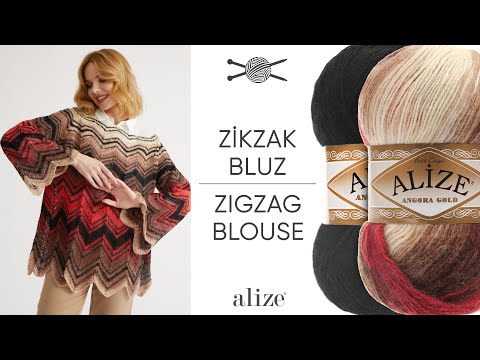 Видео: Alize Angora Gold Batik ile Zikzak Bluz • ZigZag Blouse • Блузка с узором зигзаг