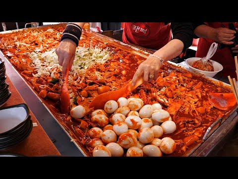 Видео: Сделано из гигантской железной пластины! Вкусные корейские токбокки ТОП 3. / korean street food